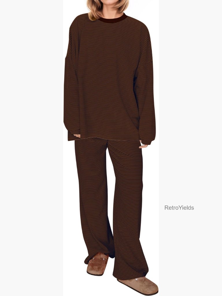 Women's 2 Piece Lounge Set Oversized Crewneck Tee Wide Leg Pajama